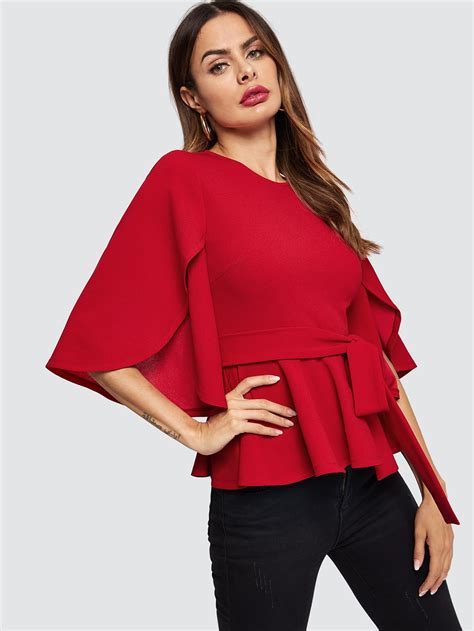 Blusas Cinta Liso Rojo Casual Shein