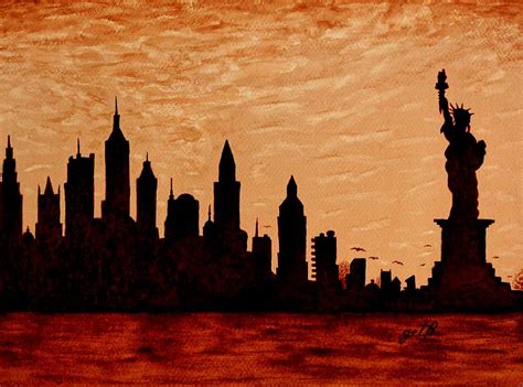 New York City Sunset Silhouette Painting By Georgeta Blanaru Pixels