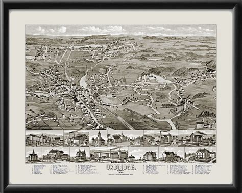 Vintage City Maps Birds Eye View Map Of Uxbridge Ma 1880