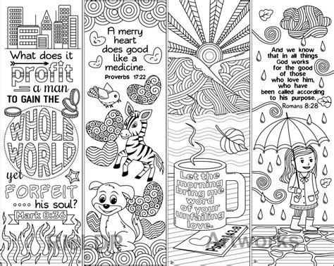 8 Bible Coloring Bookmarks Cute Christian Markers Scripture Doodles For