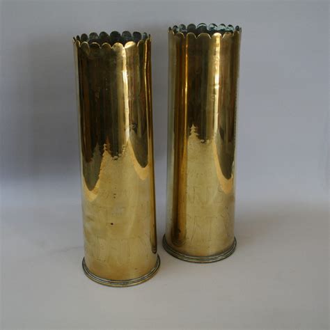 A Pair Of 1917 Brass Artillery Shells With Trench Art With Punched