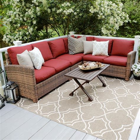 Leisure Made Dalton 5 Piece Wicker Outdoor Sectional Set With Red