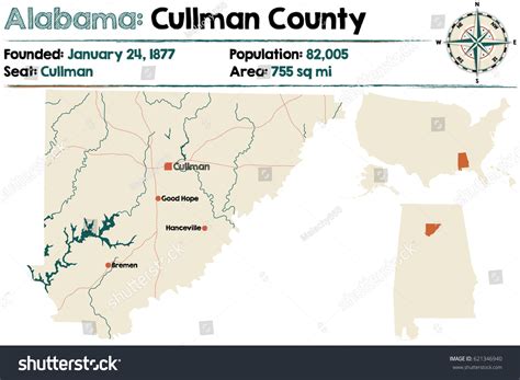 Large And Detailed Map Of Cullman County In Royalty Free Stock Vector