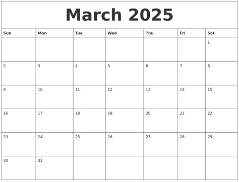 March 2025 Blank Calendar To Print