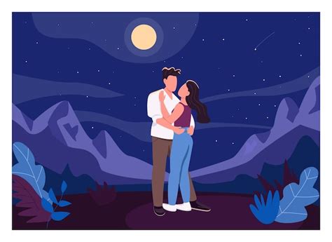 Color Plano De Cita Romántica De Medianoche Hombre Y Mujer Al Aire