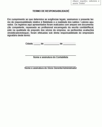 Referência Para Um Termo De Responsabilidade Para Contador