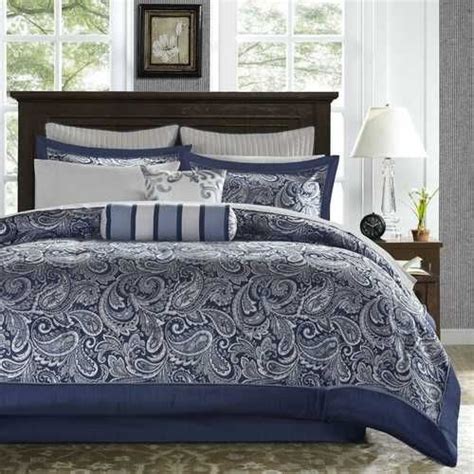 California King 12 Piece Reversible Cotton Comforter Set In Navy Blue