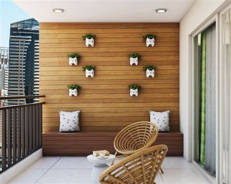 Spacious Modern Balcony Design With Horizontal Wooden Panels Livspace