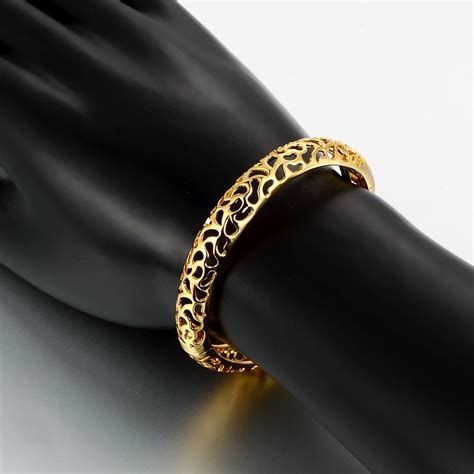 Classic 24k Gold Plated Round Bangleandcuff For Women Gpbc086 1 Solid Gold Bangle Gold Plated