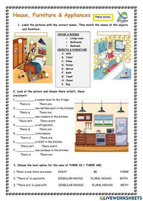 The House Furniture And Appliances Worksheet