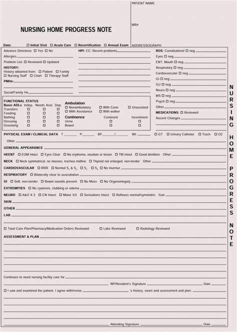 17 Printable Skilled Nursing Visit Note Form Template