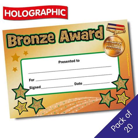 Bronze Award Certificates Holographic A5 X 20 Bronze Award