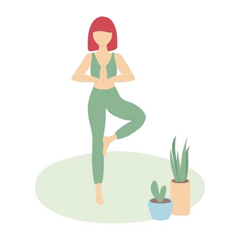 Premium Vector Girl Standing In Yoga Pose Lifestyle Stretching Pilates Healthy Plants On