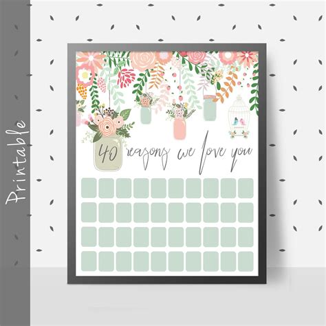 40 Reasons We Love You Printable Personalizable Birthday Or Anniversary