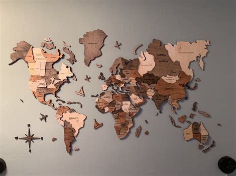 3d Wooden World Map Multicolor World Map Wall Decor Map Wall Art