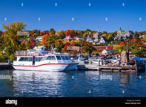 The Boat Dock And Marina With Fall Foliage Color In Bayfield Wisconsin