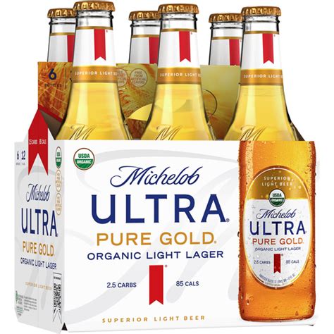 Michelob Ultra Pure Gold Organic Light Lager 6 Pack Beer 12 Fl Oz