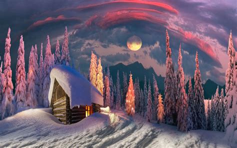 1440x900 House In Winter Amazing Digital Art 1440x900 Wallpaper Hd