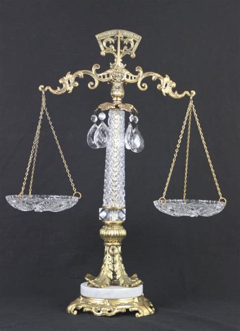 Vintage Crystal And Brass Balance Scale Of Justice 22 Lot 1119