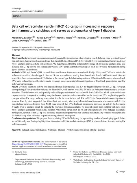 pdf beta cell extracellular vesicle mir 21 5p cargo is increased in response to inflammatory