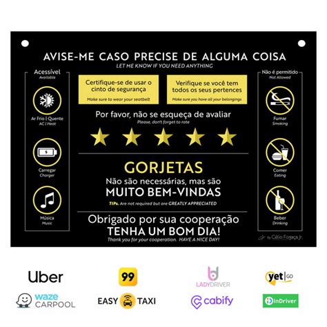1un Acessório Placa Informativa Uber 99 Taxi App Carro Waze no Elo7