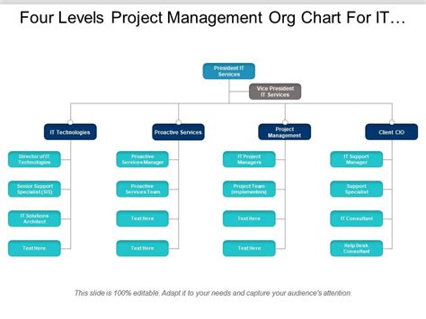 Four Levels Project Management Org Chart For It Company Presentation