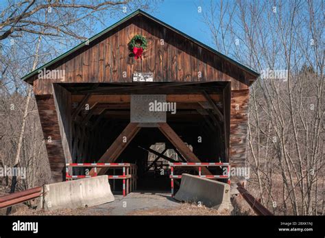 Hammond Covered Bridge In Pittsford Vermont In The Winter Decorated