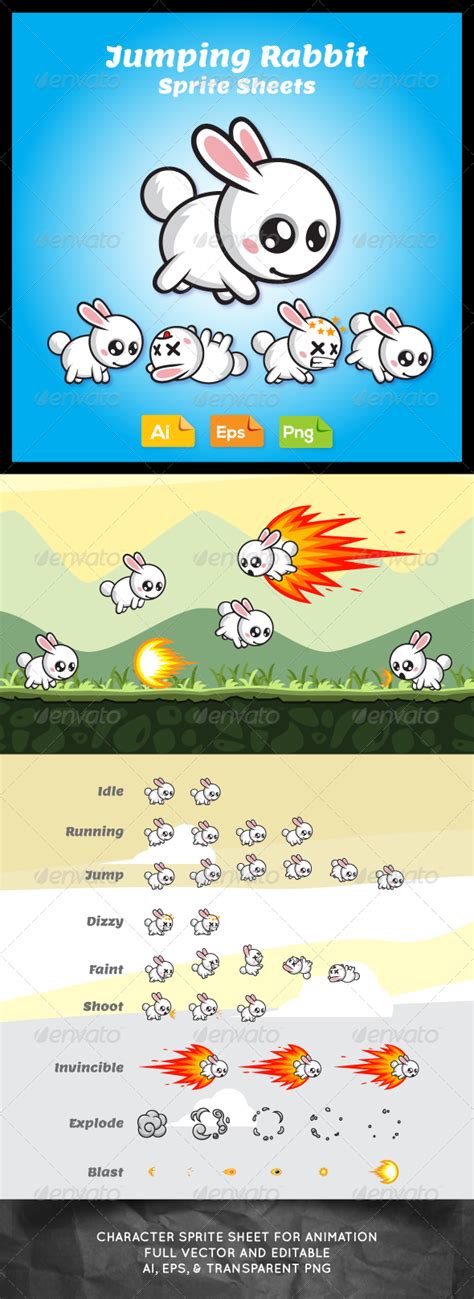 Jumping Game Character Rabbit Sprite Sheet Game Character Sprite