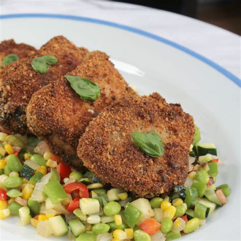 Herb Crusted Pork Chops With Fava Bean And Corn Succotash Recipe Sur La Table