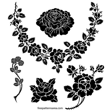 Rose Silhouette Vector Stencil Art Designs | Rose stencil, Stencil art ...