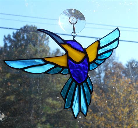 Stained Glass Hummingbird Suncatcher Handcrafted In Etsy Stained