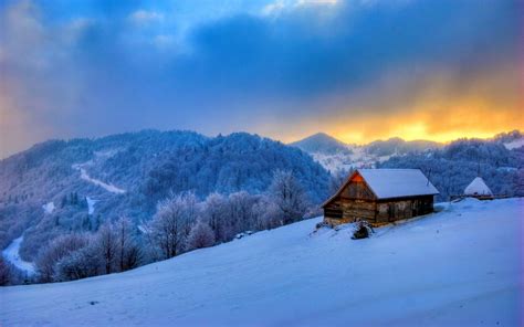 Mountain Cabin In Winter