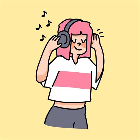 Chica Escuchando Musica Dibujo De Auriculares De Dibujos Animados Lindo
