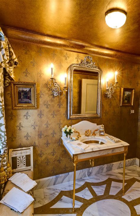 Gold Foil Fleur De Lis Walls Gilded Ceiling Gold Floor Tiles Brass