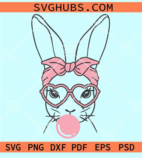 Bubblegum Easter Bunny With Bandana Svg Bunny With Sunglasses Svg