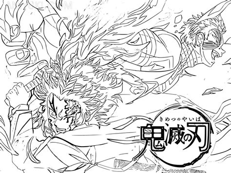 Coloriage Kyojuro Rengoku Se Bat Contre Akaza Imprimer