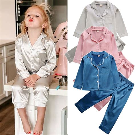 Toddler Baby Boy Girl Silk Pajamas Pyjamas Satin Set Child Sleepwear