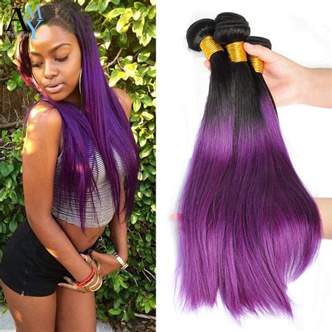 Ombre 1b Purple Malaysian Straight Hair Purple Ombre Weave 3 Bundles 7a