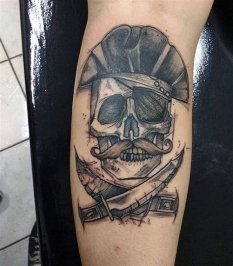 Black White Pirate Arm Tattoo Design Png