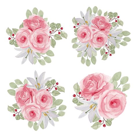 Rose Flower Watercolor Collection In Pink Color 962782 Vector Art At