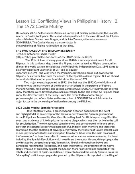 Lesson 11 The Cavite 1972 Cavite Mutiny Lesson 11 Conflicting Views