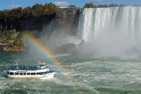 Viewing The Maid Of The Mist Tour Boat Heading Under The Rainbow On The Canadian Side Of Niagara