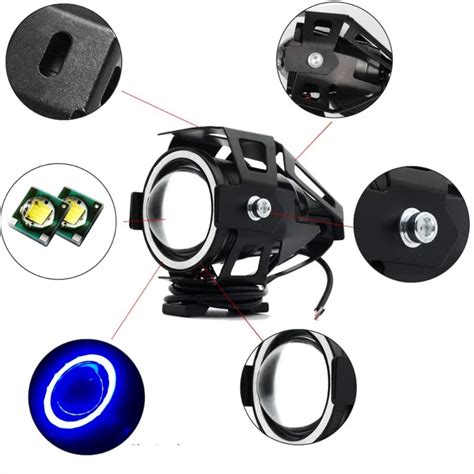 Par Farol Milha Grande Olho Anjo Led Azul Moto Universal U V Strobo