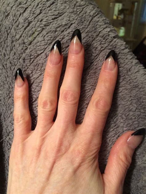 Almond Nails French Manicure Black Tips Nail Art Almond Nails