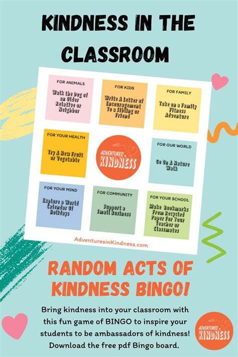 Random Acts Of Kindness Bingo Kindness In The Classroom Teaching