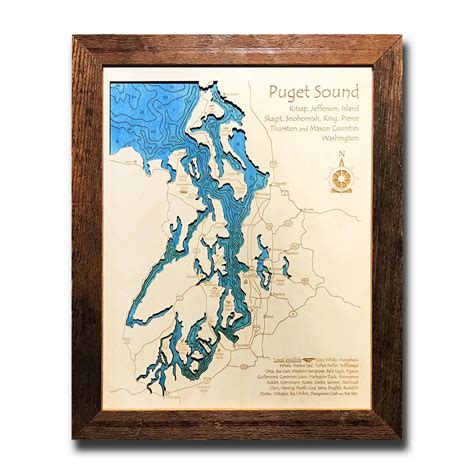 Puget Sound Map Single Depth Nautical Wood Map 11 X 14