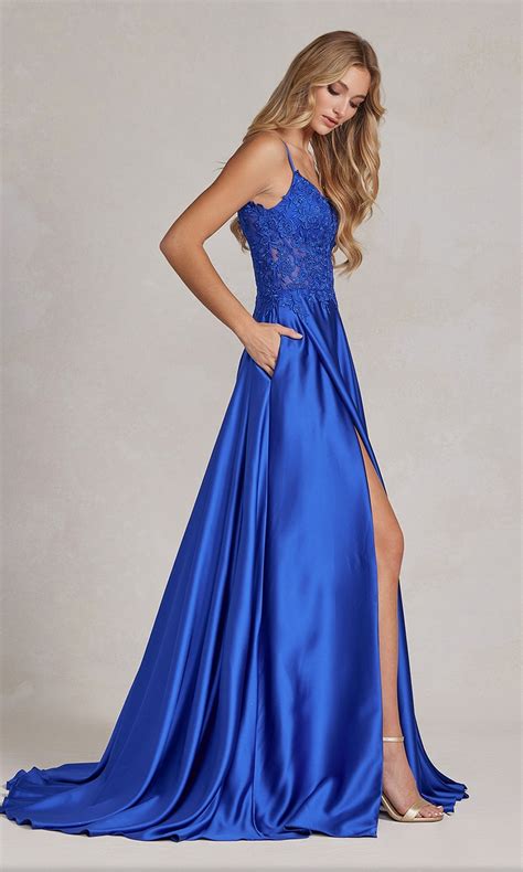 Faux Wrap Long Prom Dress With Corset Promgirl