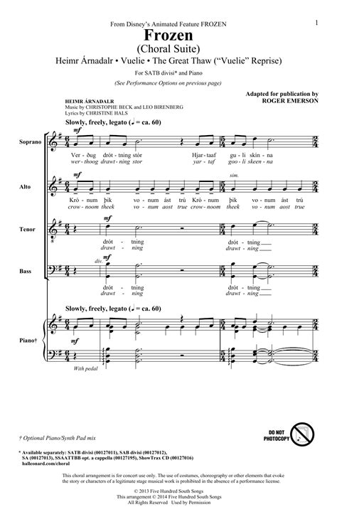 Frozen Choral Suite Sheet Music Roger Emerson Satb Choir