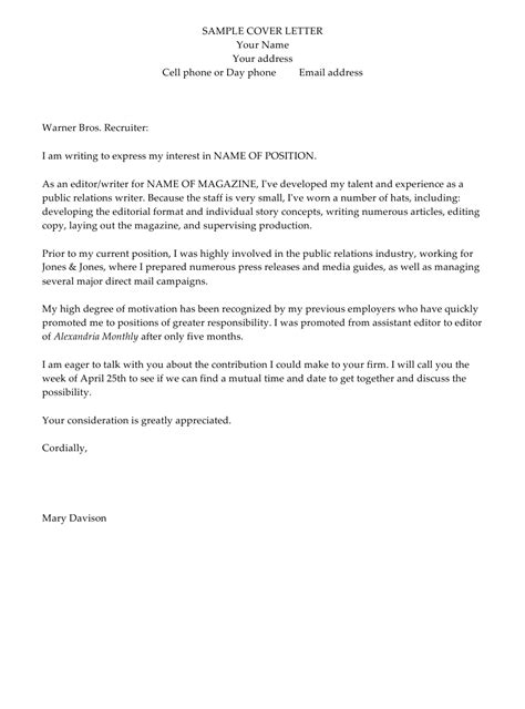 Sample Cover Letter For Public Relations Writer Download