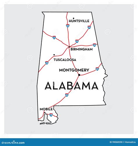 Vector Map Of Alabama Stock Illustration Illustration Of State 99068590